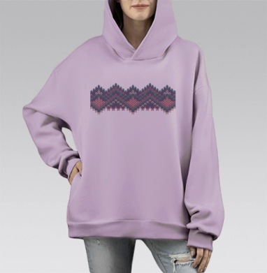Вязаный принт, Hoodie Mono Fiolet, оверсайз, утепленная