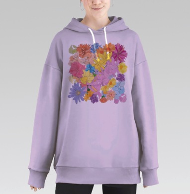 Взрыв красок летнего цветочного сада, Hoodie Long Oversize Fiolet