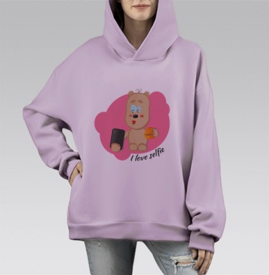 Я люблю селфи, Hoodie Mono Fiolet, оверсайз, утепленная