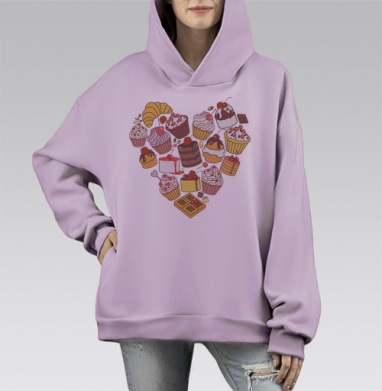 Я люблю сладкое!, Hoodie Mono Fiolet, оверсайз, утепленная