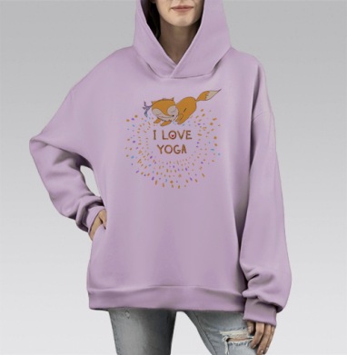 Я люблю йогу ...лисисичка, Hoodie Mono Fiolet, оверсайз, утепленная