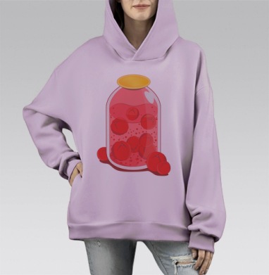 Яркая банка с сочными красными ягодами, Hoodie Mono Fiolet, оверсайз, утепленная