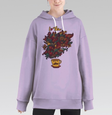 Яркая чашка с узорным паром – Любовь к чаю, Hoodie Long Oversize Fiolet