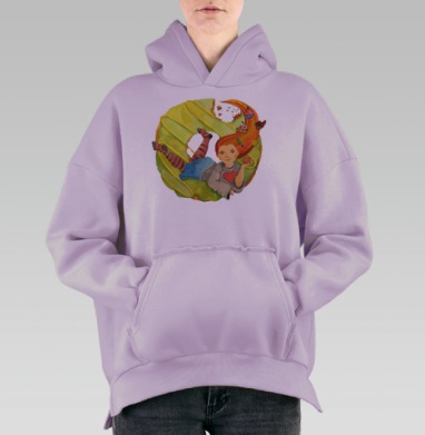 Яркая детская иллюстрация с пончиком и сладостями, Hoodie Oversize Fiolet, утепленная