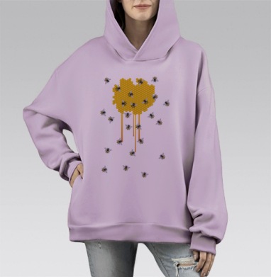 Яркая пчелиная соты с пчёлами и мёдом, Hoodie Mono Fiolet, оверсайз, утепленная