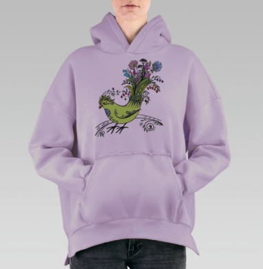 Яркая птица с цветочным хвостом возрождения, Hoodie Oversize Fiolet, утепленная