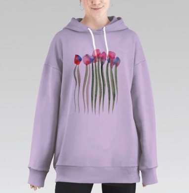 Яркие акварельные цветы, Hoodie Long Oversize Fiolet