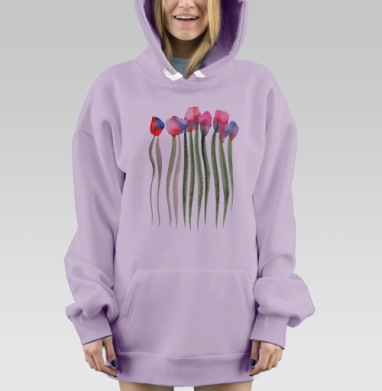 Яркие акварельные цветы, Hoodie Mjhigh Dig Mel, Fiolet, утепленная