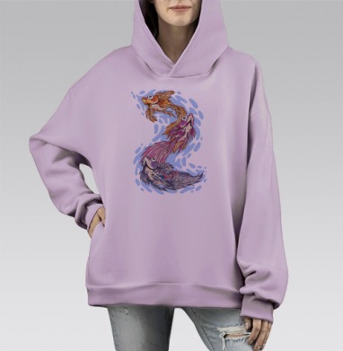 Яркие мультяшные рыбки в движении – стильный декор, Hoodie Mono Fiolet, оверсайз, утепленная