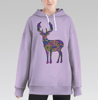 Яркий декоративный олень с узорами, Hoodie Long Oversize Fiolet
