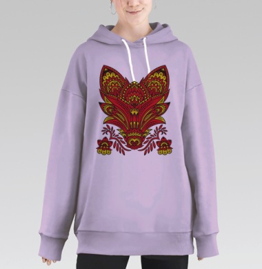 Яркий этнический принт лиса красно-желтый, Hoodie Long Oversize Fiolet