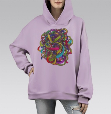 Яркий клубок переплетённых змей, Hoodie Mono Fiolet, оверсайз, утепленная
