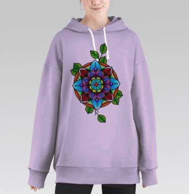 Яркий мандала-орнамент в стиле неотрадишнл тату, Hoodie Long Oversize Fiolet
