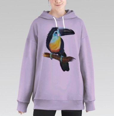 Яркий тукан с изящным оперением на ветке, Hoodie Long Oversize Fiolet