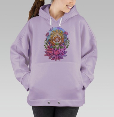 Йога истории: девушка в лотосе и солнечной гармонии, Hoodie Oversize Fiolet