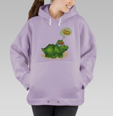 Задумчивый зеленый крокодил с малышом в мечтах, Hoodie Oversize Fiolet