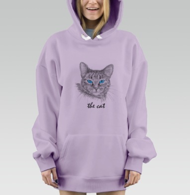 Загадочный взгляд кошки с яркими голубыми глазами, Hoodie Mjhigh Dig Mel, Fiolet, утепленная