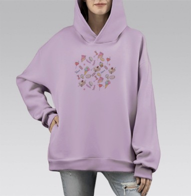 завтрак у малышки тиффани, Hoodie Mono Fiolet, оверсайз, утепленная