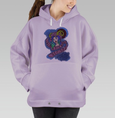 Зимняя безумная девушка в розовом свитере, Hoodie Oversize Fiolet