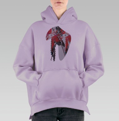 60099 / Абстрактная сюрреалистичная маска, Hoodie Oversize Fiolet, утепленная