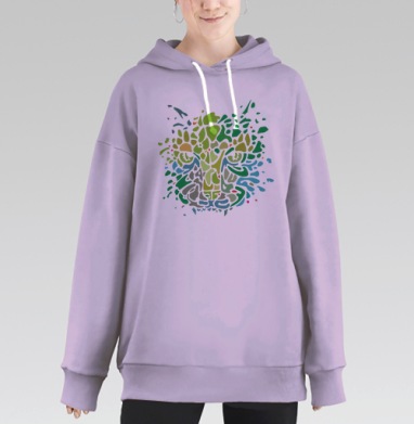 Абстрактная флюидная композиция цвета и формы, Hoodie Long Oversize Fiolet