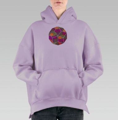Абстрактный узор объёмных кубов в пастельных тонах, Hoodie Oversize Fiolet, утепленная