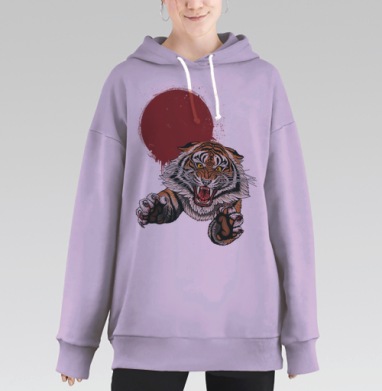 Агрессивный тигр с красным кругом в японском стиле, Hoodie Long Oversize Fiolet