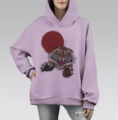 Агрессивный тигр с красным кругом в японском стиле, Hoodie Mono Fiolet, оверсайз, утепленная