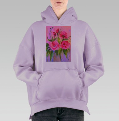 Акварельные Цветы, Hoodie Oversize Fiolet, утепленная