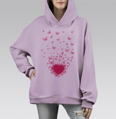 бабочки, Hoodie Mono Fiolet, оверсайз, утепленная