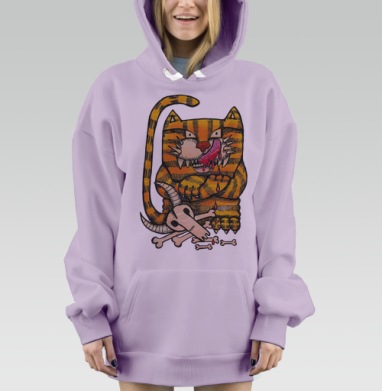 Badass Striped Cat / Дерзкий полосатый кот триумф инстинкта кошачьих, Hoodie Mjhigh Dig Mel, Fiolet, утепленная