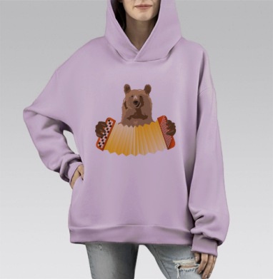 Баян с медведем, Hoodie Mono Fiolet, оверсайз, утепленная