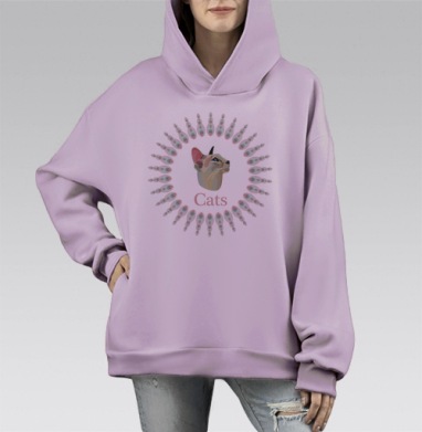 Cats / Кошки, Hoodie Mono Fiolet, оверсайз, утепленная