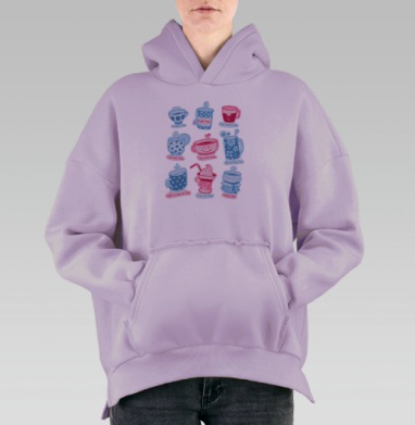 Чайные эмоции стикеры с надписями Green tea, Hoodie Oversize Fiolet, утепленная