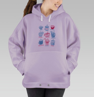 Чайные эмоции стикеры с надписями Green tea, Hoodie Oversize Fiolet