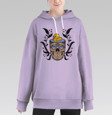 Череп с уточкой в воде на фоне ветвей, Hoodie Long Oversize Fiolet