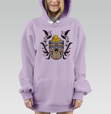 Череп с уточкой в воде на фоне ветвей, Hoodie Mjhigh Dig Mel, Fiolet, утепленная