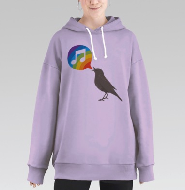 Черная птица с радужным голосом как манифест оптимизма, Hoodie Long Oversize Fiolet