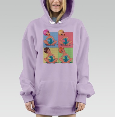 Четырехцветная девушка в задумчивой позе, Hoodie Mjhigh Dig Mel, Fiolet, утепленная