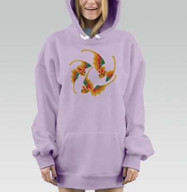 Циклический танец летучих мышей счастье богатство долголетие, Hoodie Mjhigh Dig Mel, Fiolet, утепленная