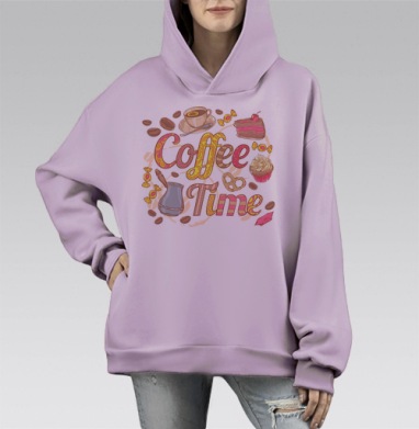 Coffee Time / Время кофе, Hoodie Mono Fiolet, оверсайз, утепленная