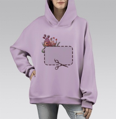 Cut here / Отрезать здесь, Hoodie Mono Fiolet, оверсайз, утепленная