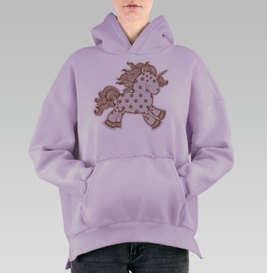 Цветочный единорог, Hoodie Oversize Fiolet, утепленная