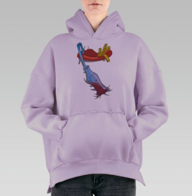 Дерзкое поп-арт изображение губ с фастфудом, Hoodie Oversize Fiolet, утепленная
