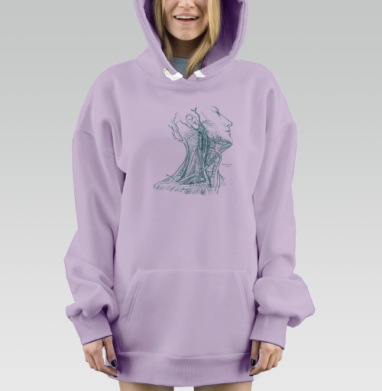 Детализированный анатомический рисунок с киберпанк-элементами, Hoodie Mjhigh Dig Mel, Fiolet, утепленная