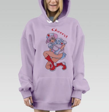 Девушка медсестра с огромной таблеткой в стиле аниме, Hoodie Mjhigh Dig Mel, Fiolet, утепленная