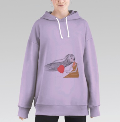Девушка с красным шаром любви глазами ветра перемен, Hoodie Long Oversize Fiolet