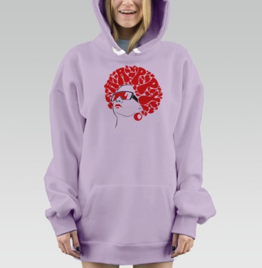 Девушка с прической HAPPY в ярком красном стиле уверенности, Hoodie Mjhigh Dig Mel, Fiolet, утепленная