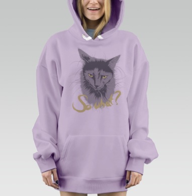 Дизайнерский рисунок головы кота с надписью, Hoodie Mjhigh Dig Mel, Fiolet, утепленная