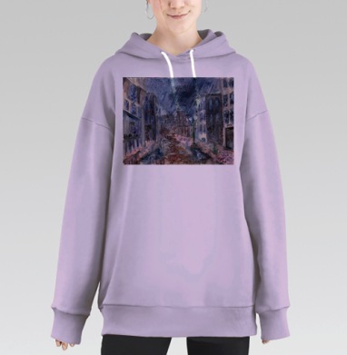 Дождливая ночь старый город акварелью, Hoodie Long Oversize Fiolet